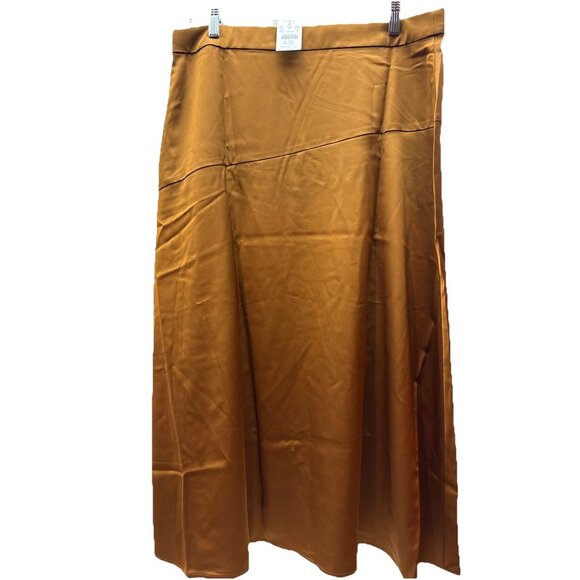J. Crew Womens Brown Side Zip Skirt Below Knee, Front Slit Silk Feel Size 14 NWT - Picture 2 of 5